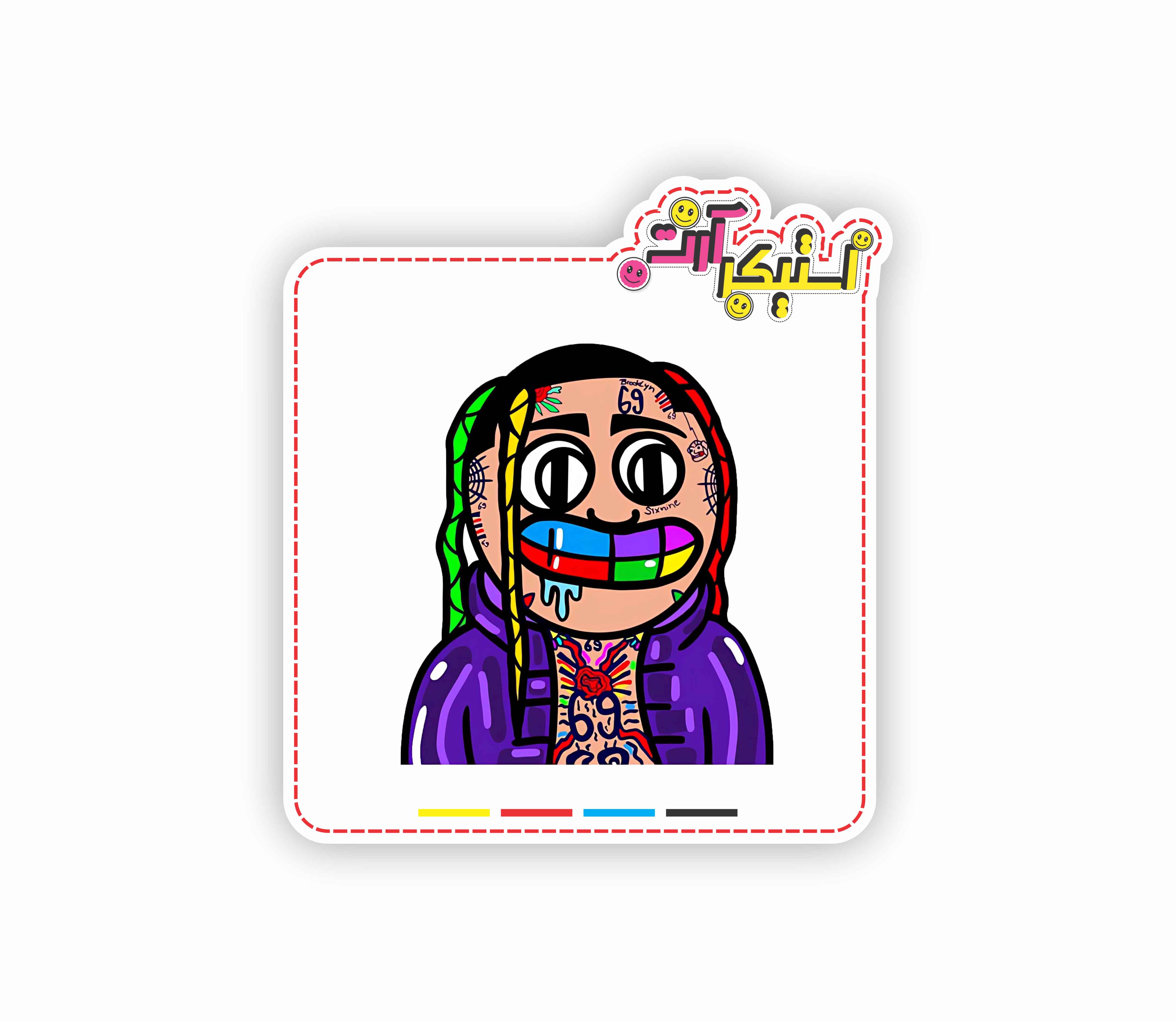 استیکر تکی «6ix9ine» (تکاشی ۶۹) - طرح کارتونی رپر