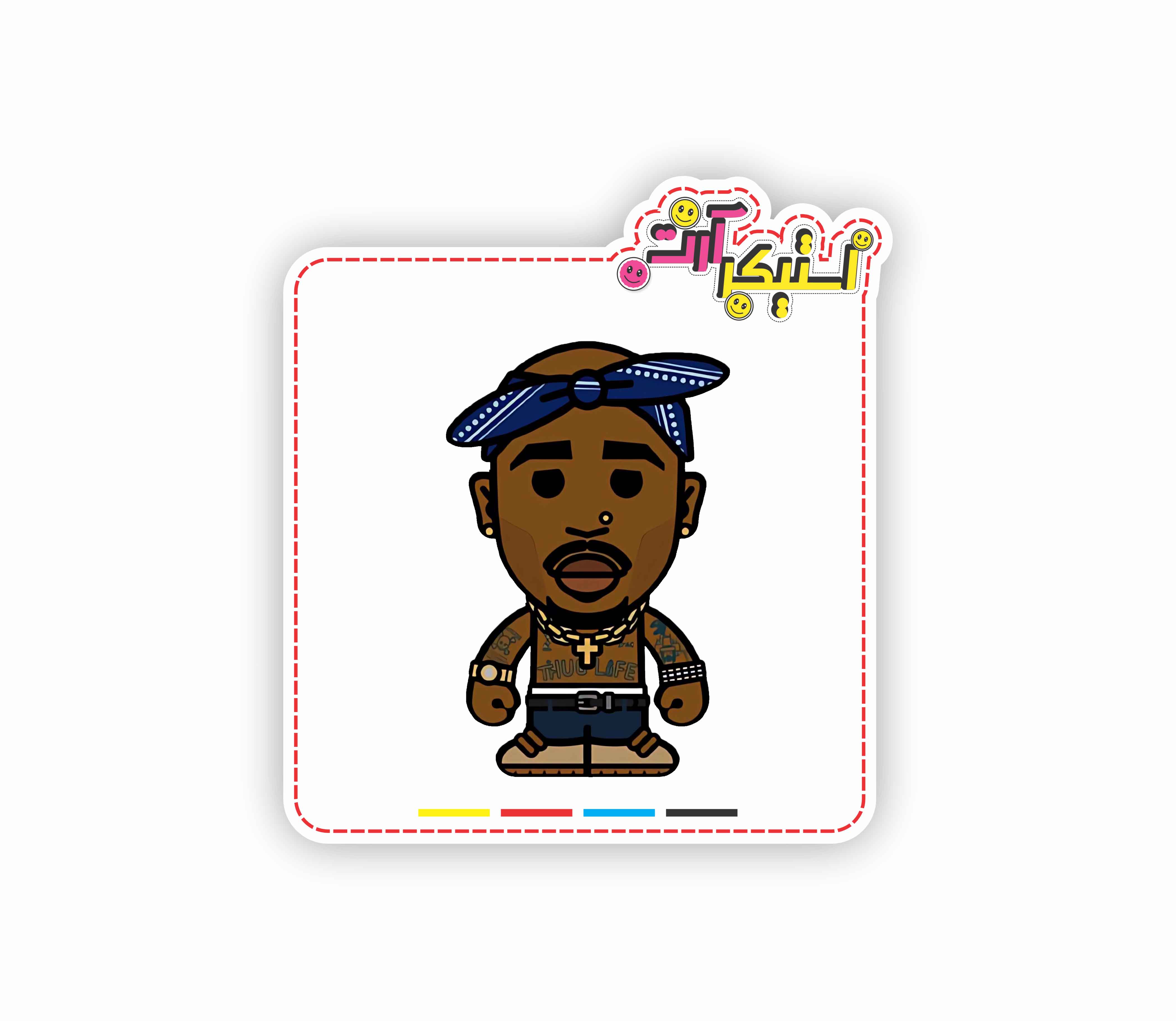 استیکر کارتونی توپاک شکور (2Pac) با پوشش نمادین هیپ‌هاپ